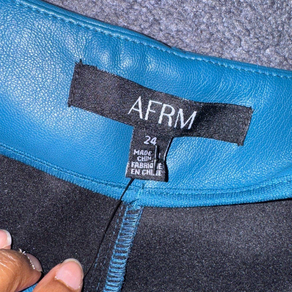 AFRM Teal Faux Leather Straight-Leg Pants - Picture 3 of 4